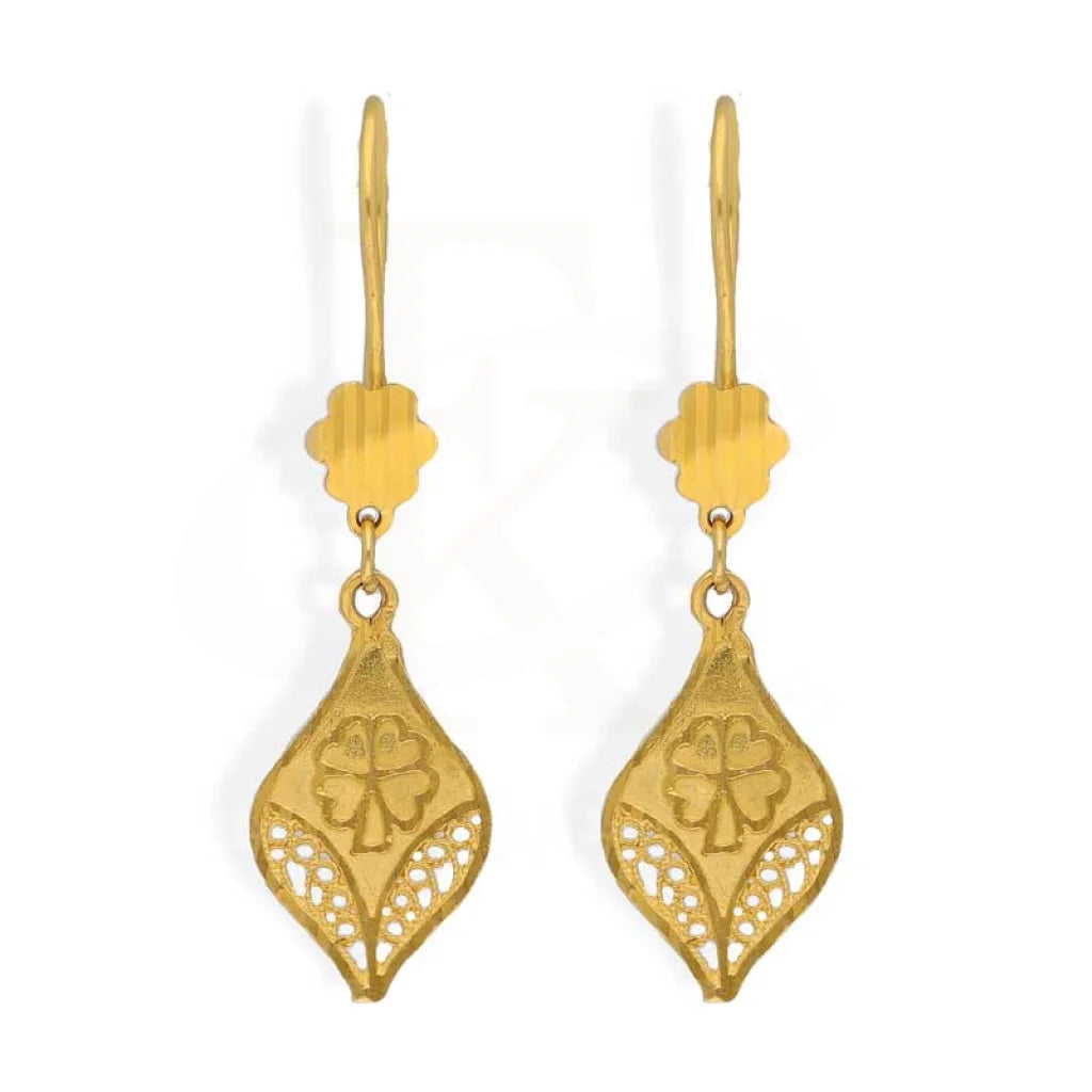 Women's luxury party earrings-Gold Leaf Shaped Drop Earrings 22KT - FKJERN22K2964