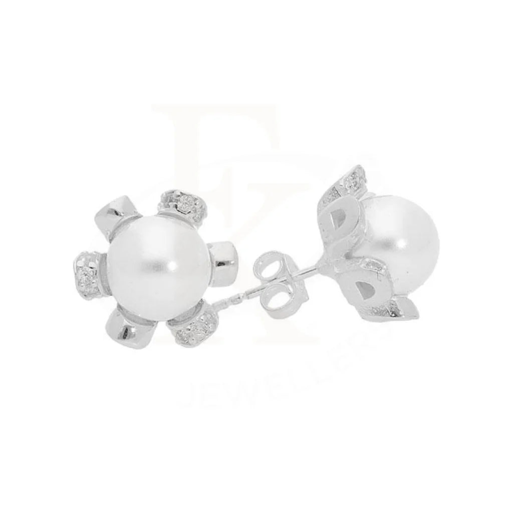 Women's platinum earrings-Sterling Silver 925 Pearl Stud Earrings - FKJERNSL2981