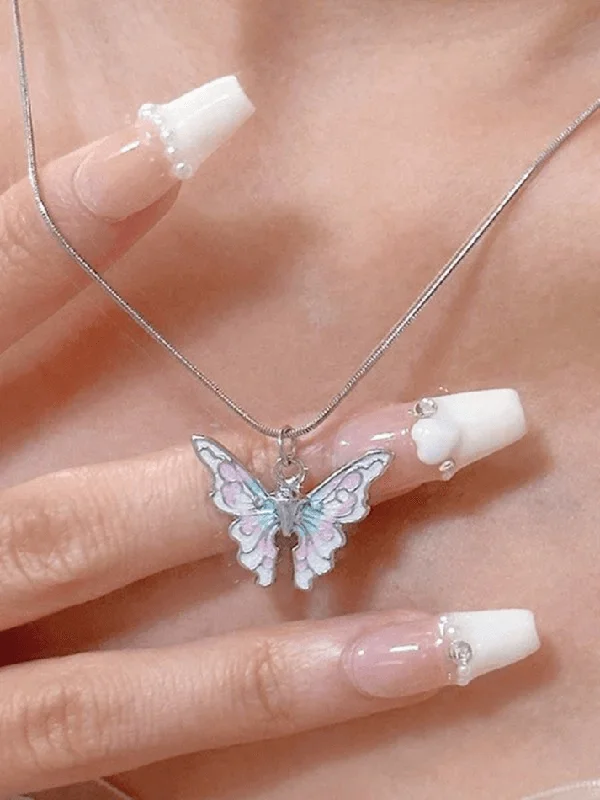 Women's DNA necklaces-Pastel Butterfly Charm Necklace