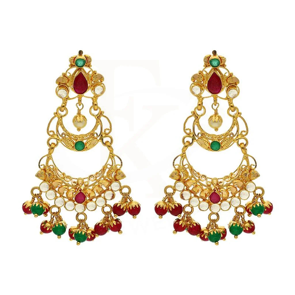 Women's eco-friendly earrings-Gold Dome Shaped Jhumka Drop Earrings 22KT - FKJERN22K2361