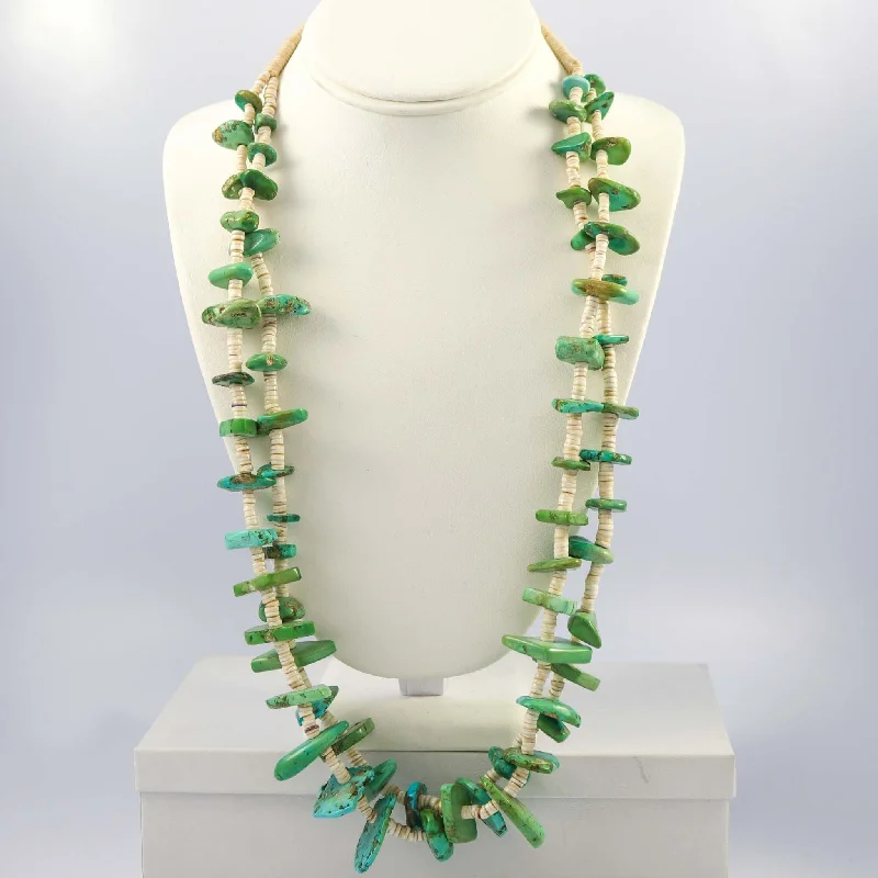 Women's chain necklaces-1940s Turquoise Tab Necklace