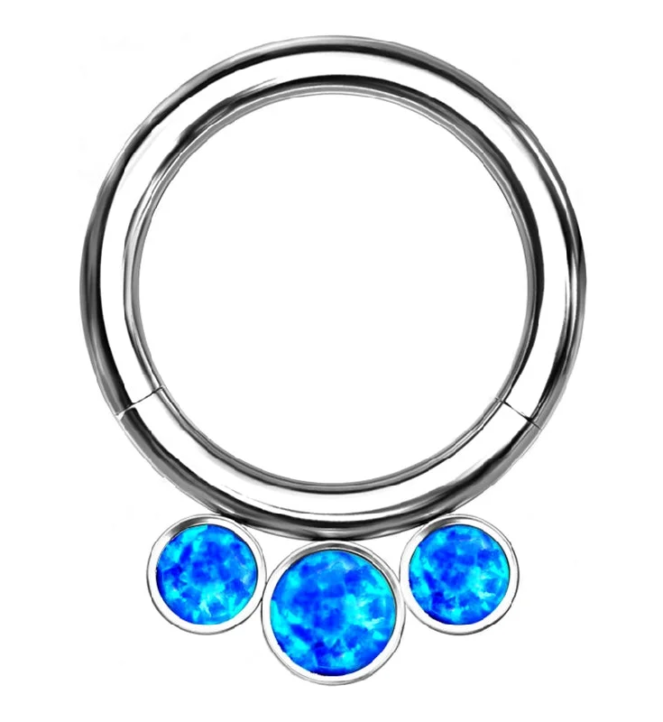 Women's alloy rings-Titanium Hinged Triple Blue Opalite Segment Ring