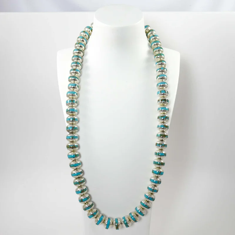 Women's birthstone necklaces-Turquoise Inlay Bead Necklace