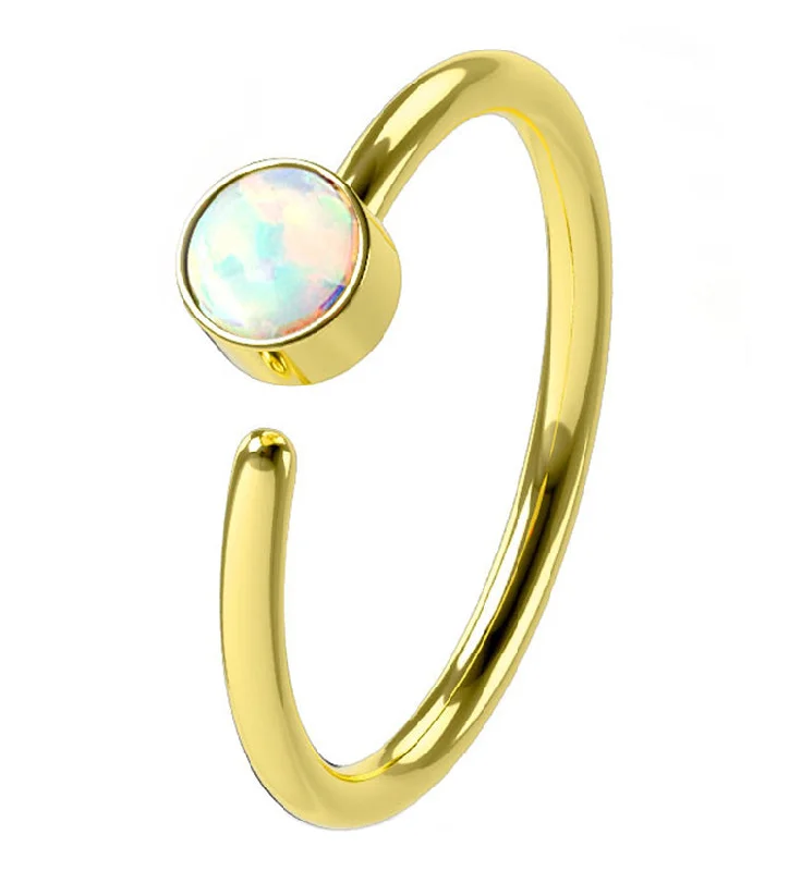 Modern women's rings-20G Gold PVD Opalite Top Hoop Ring