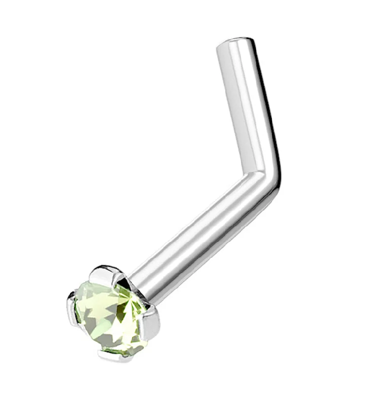 Women's Mother's Day rings-Green CZ Gem Top L Bend Nose Ring