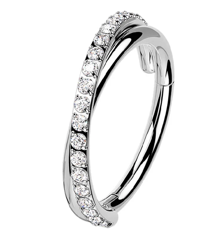 Women's stackable rings-Entwine CZ Stainless Steel Hinged Segment Ring