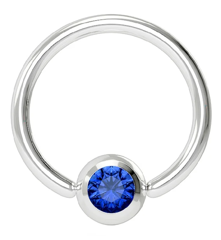 Women's celestial rings-Blue Gem Stainless Steel Captive Ring