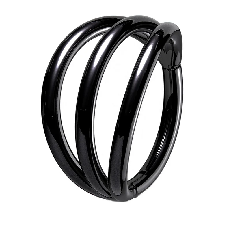 Women's unique rings-Black PVD Triple Side Bar Titanium Hinged Segment Ring