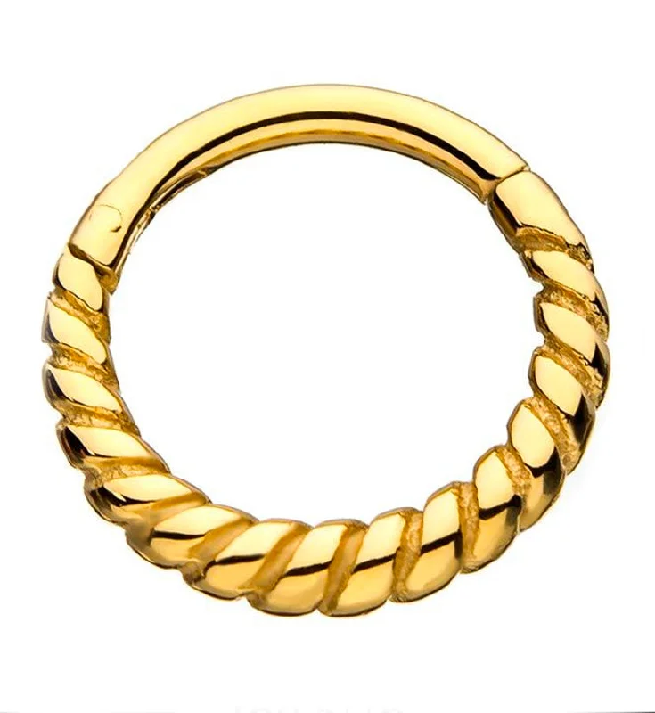 Women's Buddha rings-Gold PVD Twine Hinged Segment Ring