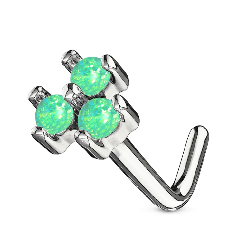 Women's star rings-20G Green Trinity Opal 14kt White Gold L Bend Nose Ring