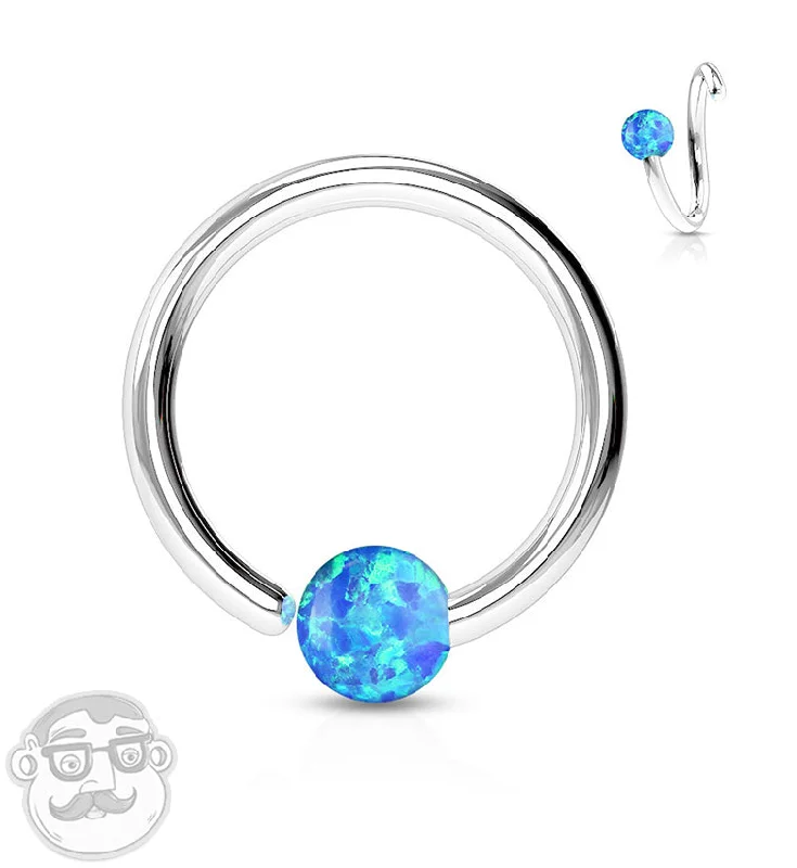 Women's bridal rings-Blue Opalite Fixed Captive Ring