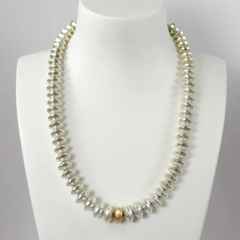 Women's titanium necklaces-Argentium and Gold Bead Necklace