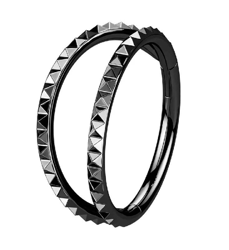 Women's crystal rings-Black PVD Double Polyhedra Edge Hinged Segment Ring