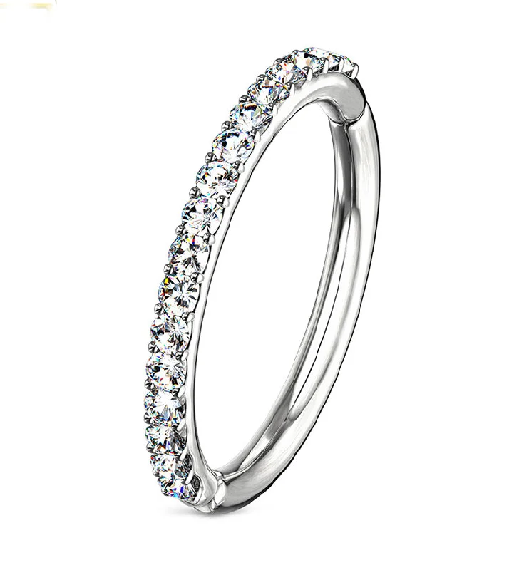 Minimalist women's rings-14kt White Gold CZ Edge Hinged Segment Ring