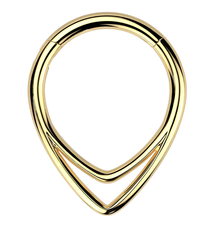 Women's formal rings-Gold PVD Double Lined Teardrop Titanium Hinged Segment Ring