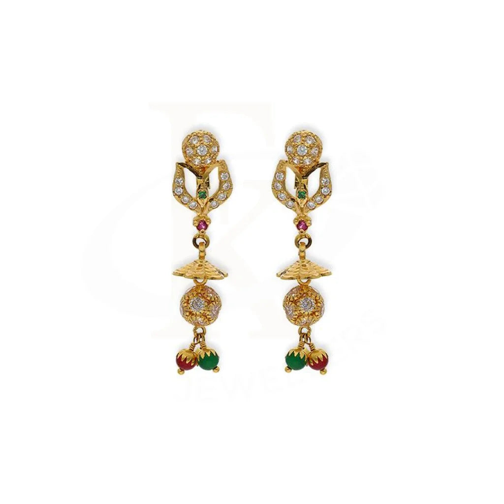 Women's sustainable earrings-Gold Dome Shaped Jhumka Drop Earrings 22KT - FKJERN22K2352