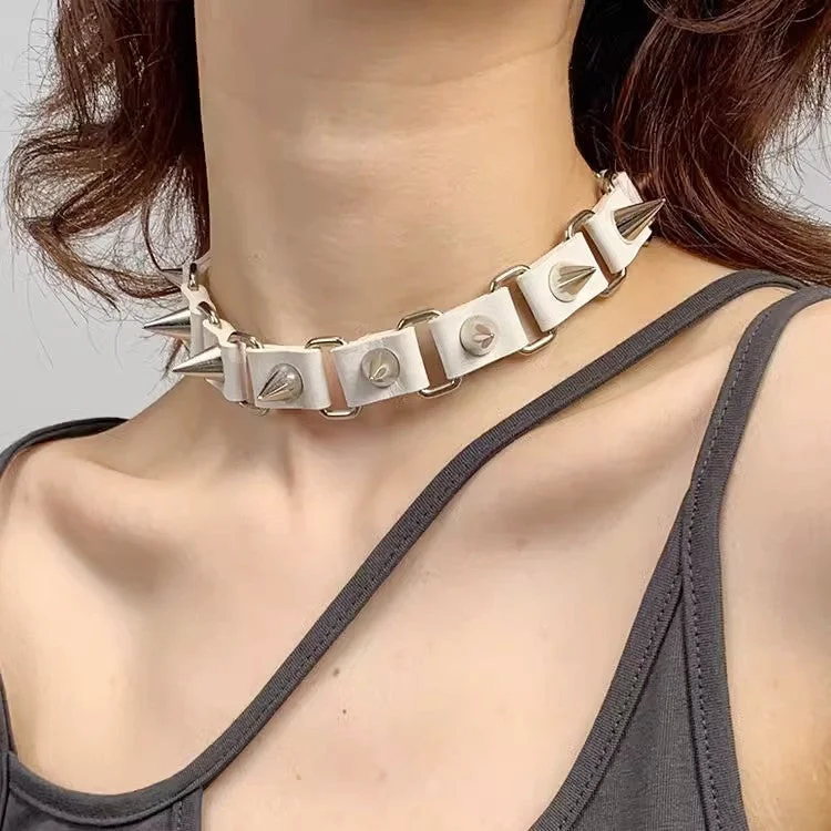 Women's art deco necklaces-Punk Rivet Choker Gothic Leather Necklace