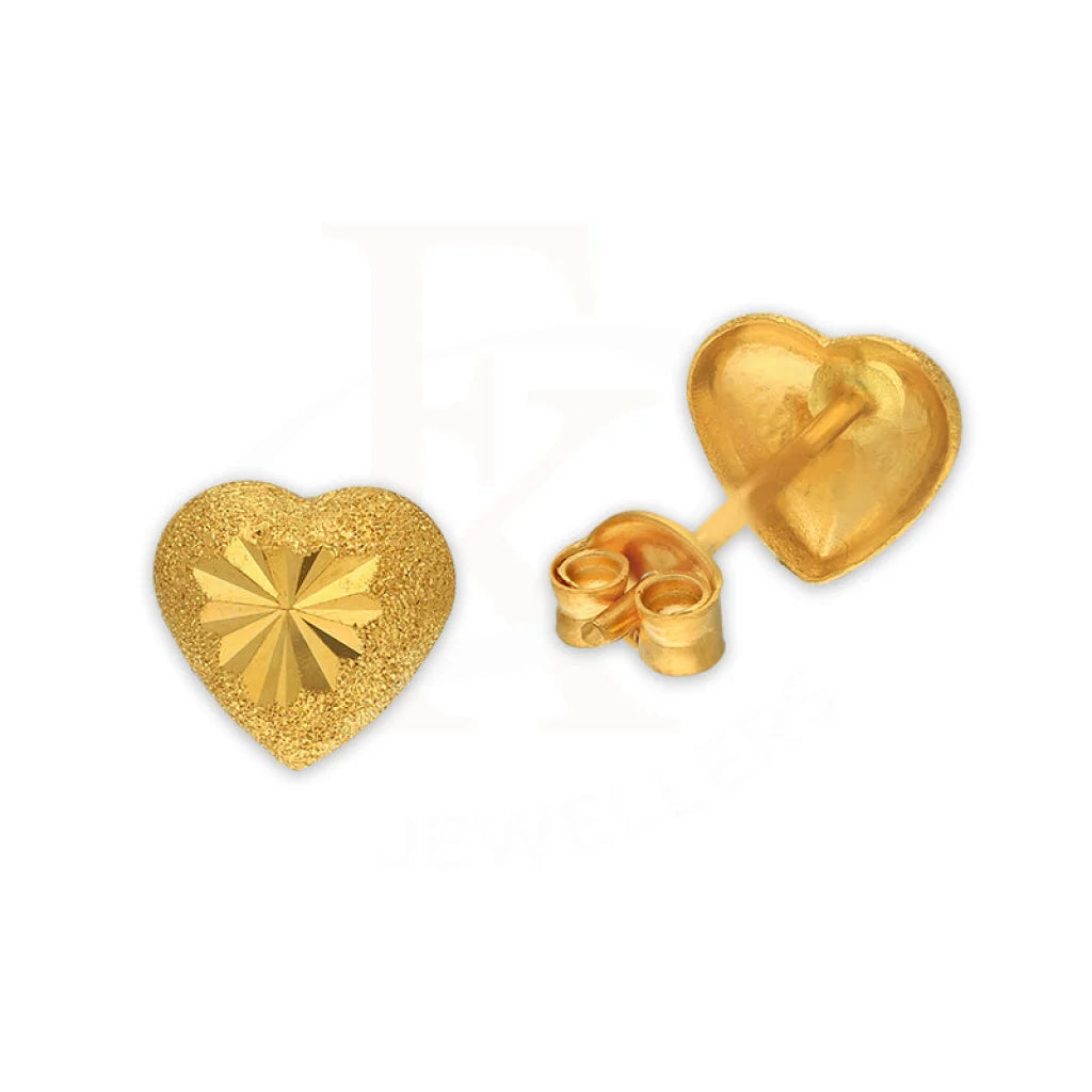 High-end women's earrings-Gold Heart Shaped Stud Earrings 22KT - FKJERN22K3136