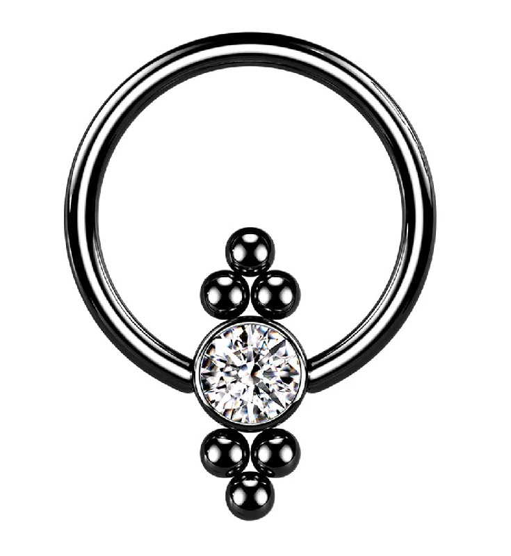 Women's promise rings-Black PVD Ornate CZ Captive Ring