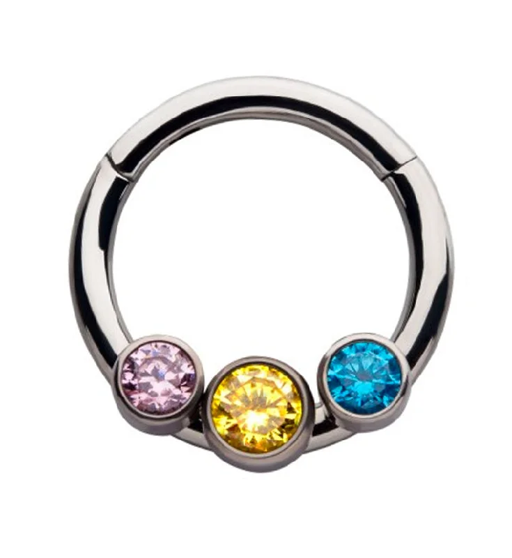 Women's mother-daughter rings-Pride Titanium Hinged Segment Ring Version 2