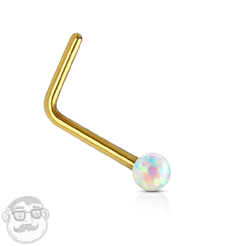 High-end women's rings-20G Opalite 14kt Gold L Bend Nose Ring