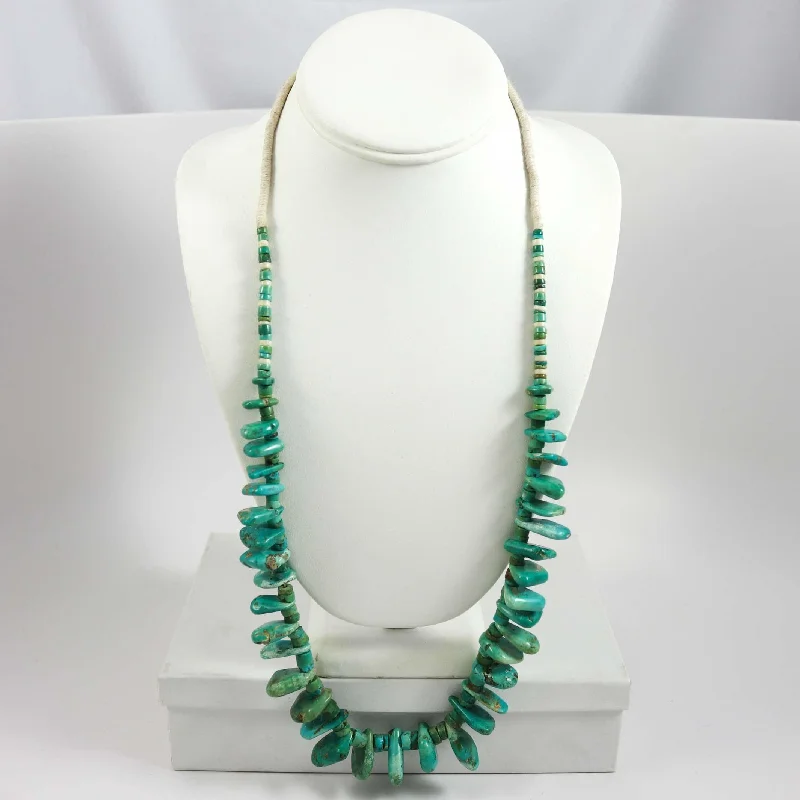 Women's pearl necklaces-1940s Turquoise Tab Necklace