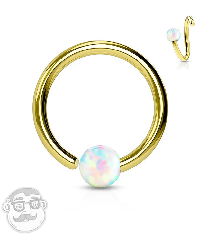 Women's healing crystal rings-Gold PVD Opalite Fixed Captive Ring