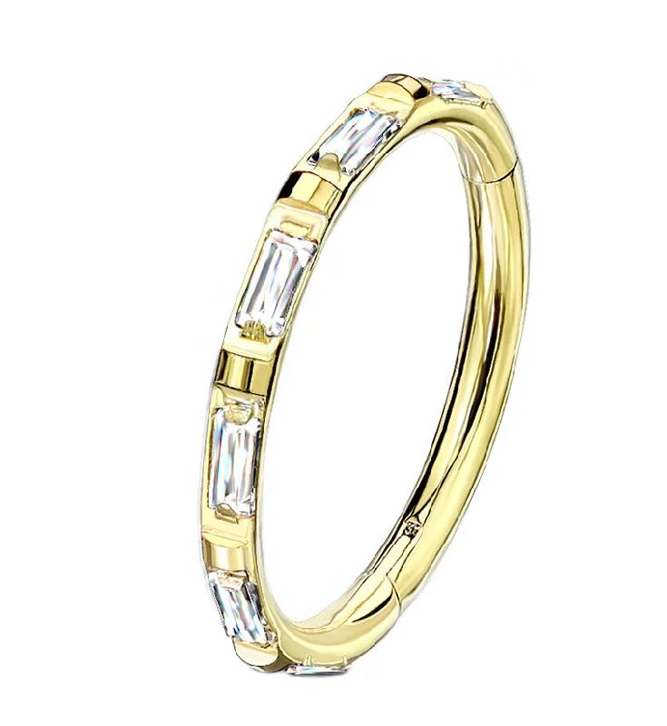 Women's heirloom rings-Gullion CZ Gold PVD Titanium Hinged Segment Ring