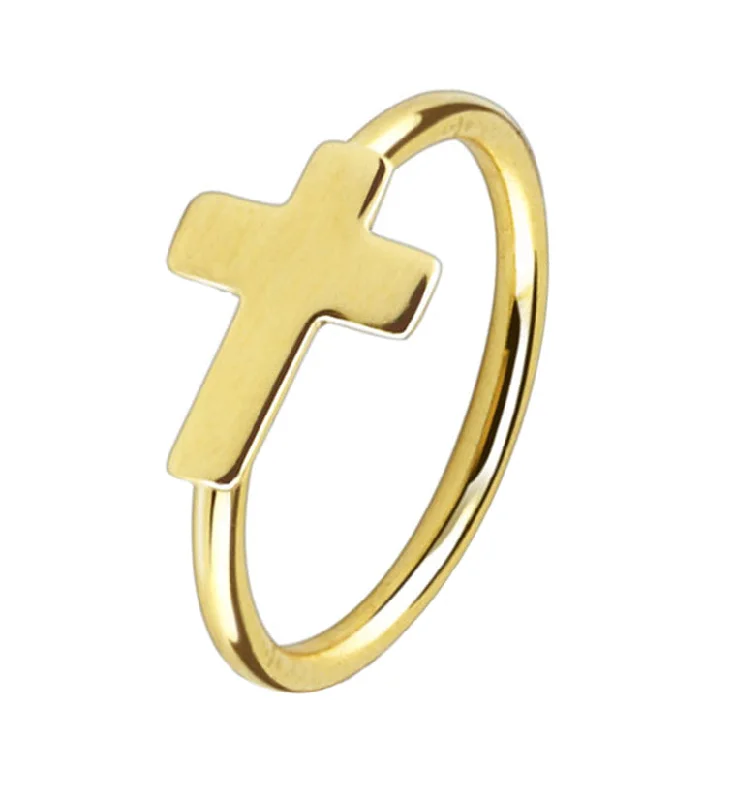 Women's spiritual rings-20G Gold Plated Stainless Steel Cross Nose Ring