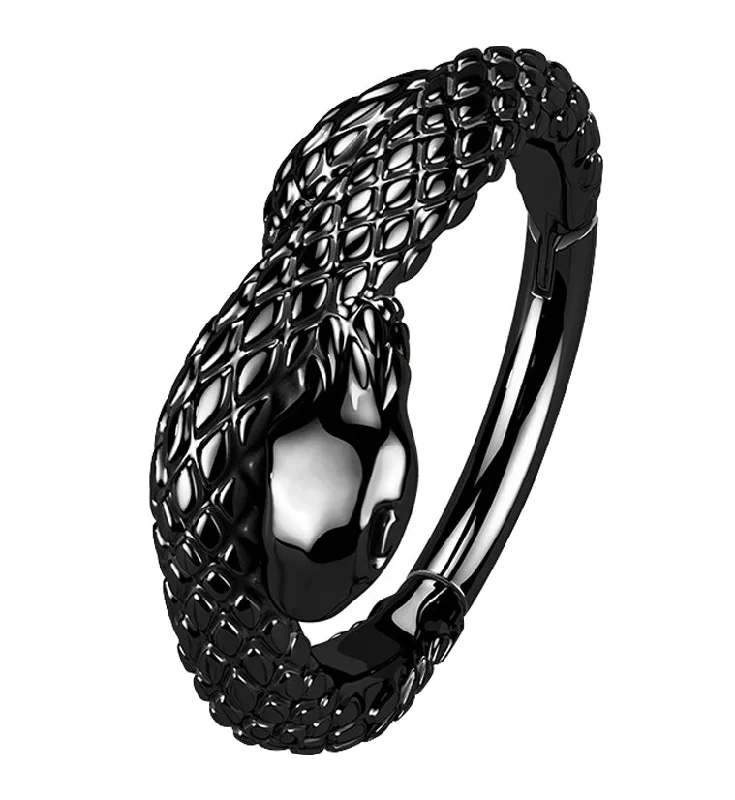 Women's party rings-16G Black PVD Snake Stainless Steel Hinged Segment Ring