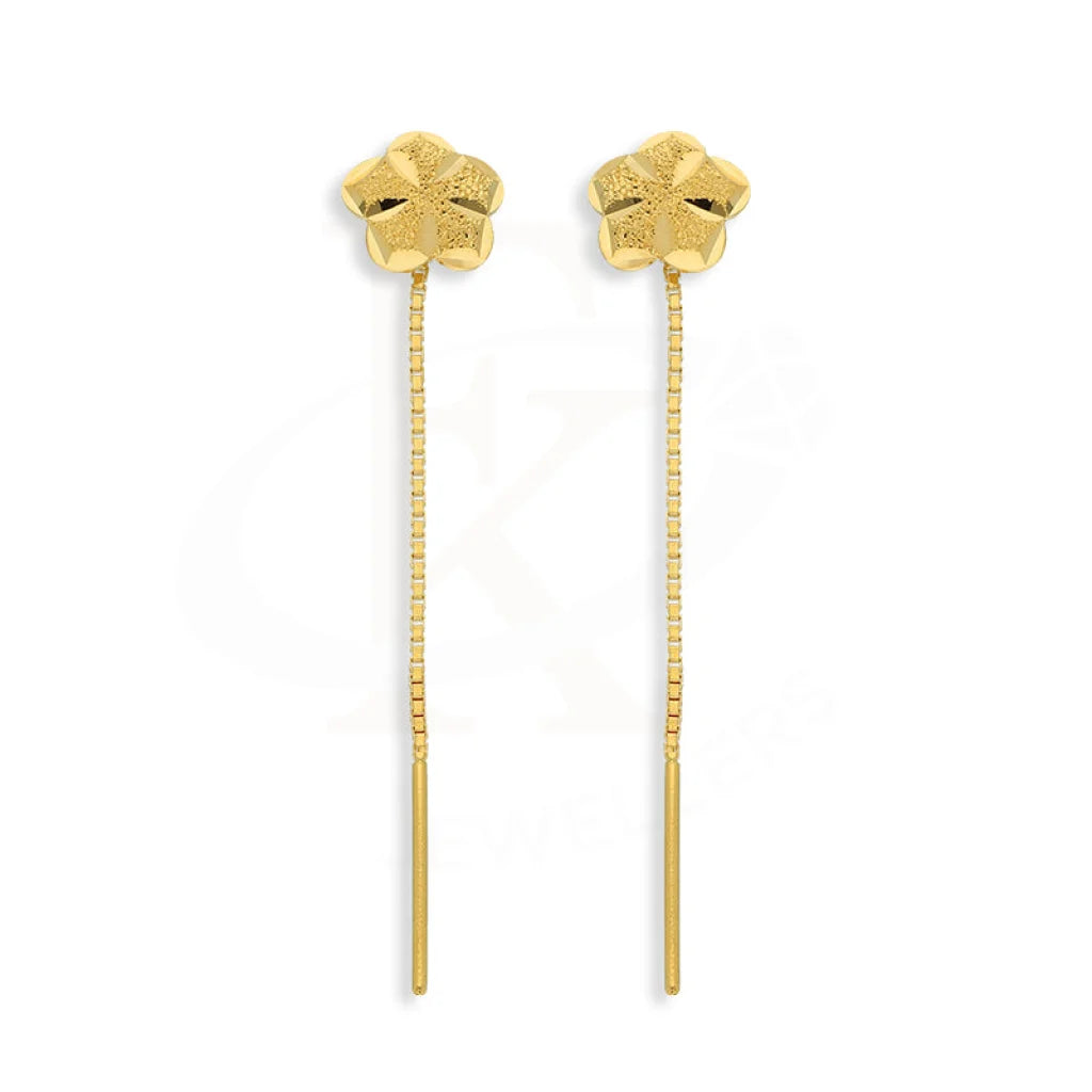 Women's symbolic earrings-Gold Flower Tic-Tac Drop Earrings 22KT - FKJERN22K5081