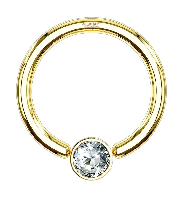 Women's luxury party rings-14kt Gold CZ Gem Captive Bead Ring