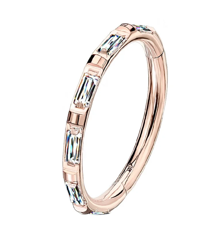 Trendy women's rings-Gullion CZ Rose Gold PVD Titanium Hinged Segment Ring