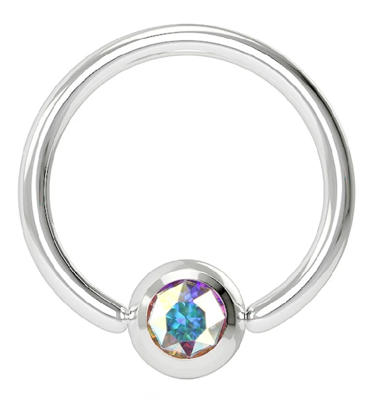 Women's seasonal rings-Rainbow Aurora Gem Stainless Steel Captive Ring