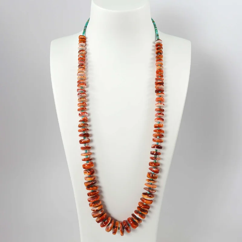 Women's graduation necklaces-Spiny Oyster Shell and Turquoise Necklace