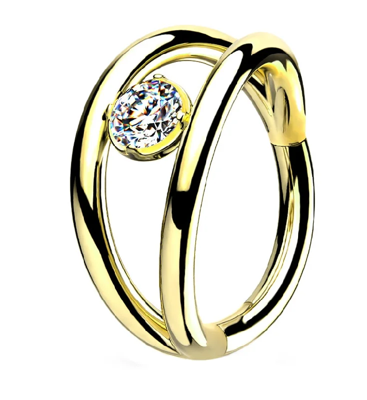 Women's zodiac rings-Arena Gold PVD CZ Hinged Segment Hoop Ring