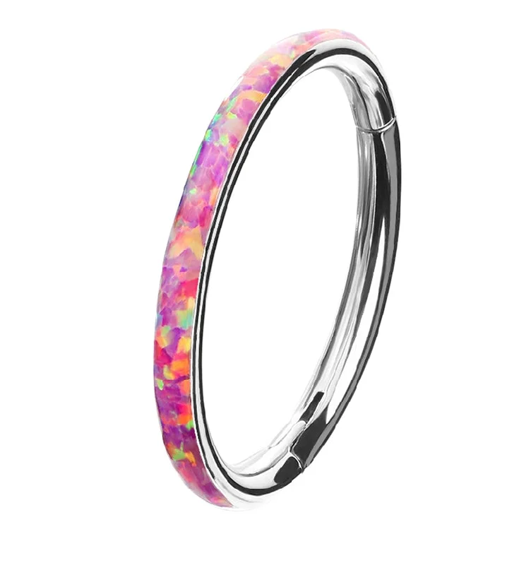 Women's casual rings-Pink Opalite Orbed Titanium Hinged Segment Ring