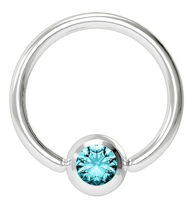 Affordable women's rings-Aqua Gem Stainless Steel Captive Ring