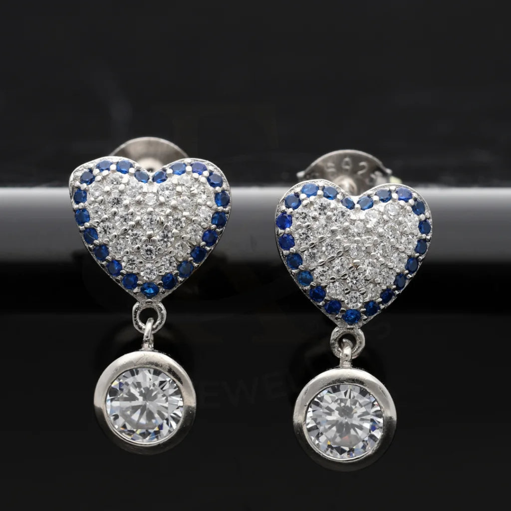 Women's waterproof earrings-Sterling Silver 925 Blue Heart Shaped Cubic Zirconia Earrings - FKJERNSL8033