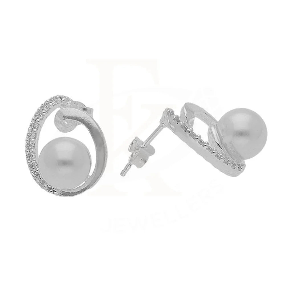 Women's diamond earrings-Sterling Silver 925 Pearl Stud Earrings - FKJERNSL2979