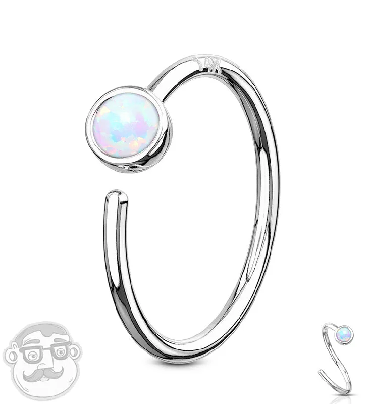 Women's crystal rings-White Opalite 14kt White Gold Nose Hoop Ring