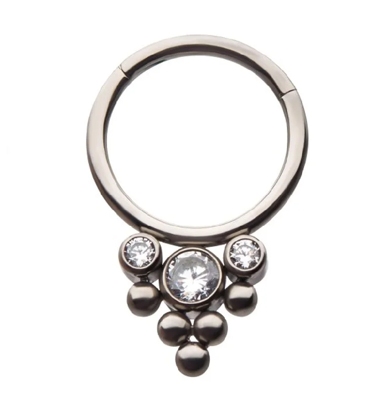 Women's gemstone rings-Trident Beaded Titanium Hinged Segment Ring