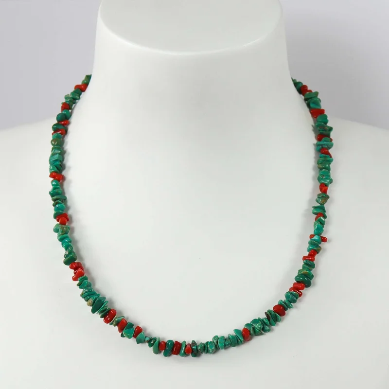 Women's gold-plated necklaces-Turquoise and Coral Necklace