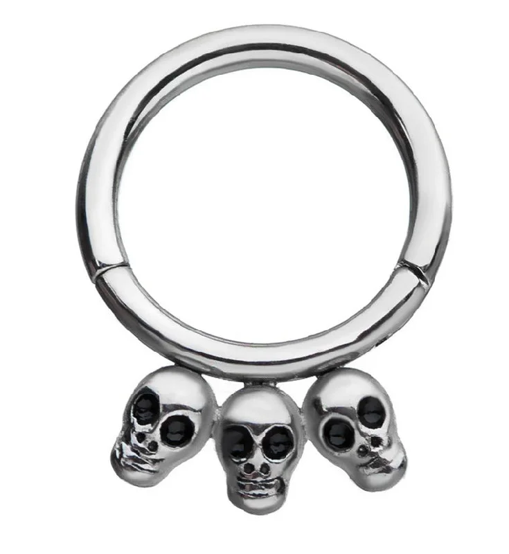 Women's cocktail rings-Triple Skull Hinged Segment Ring