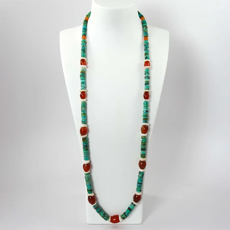 Women's diamond necklaces-1980s Turquoise and Carnelian Necklace