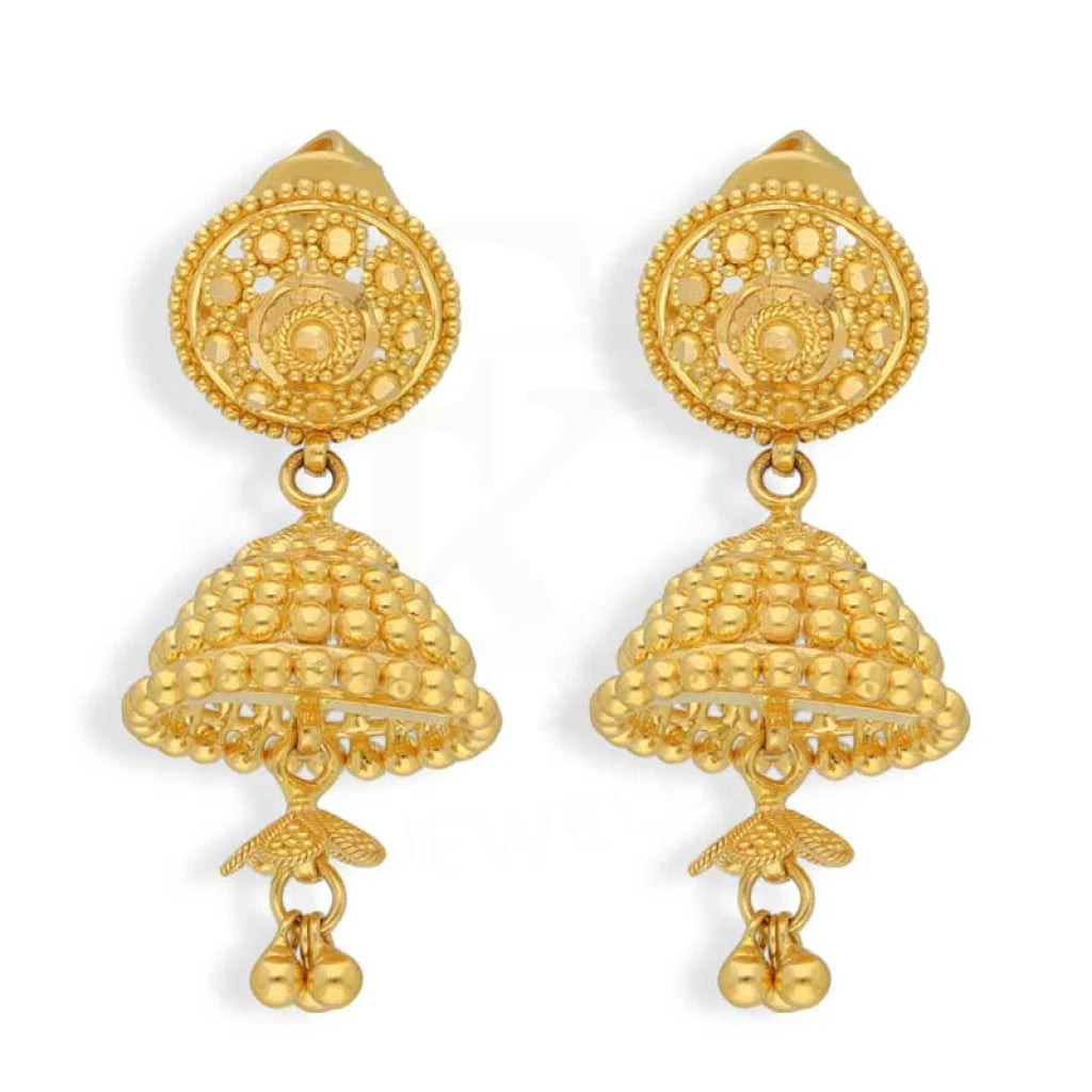 Custom women's earrings-Gold Dome Shaped Jhumka Drop Earrings 22KT - FKJERN22K2975