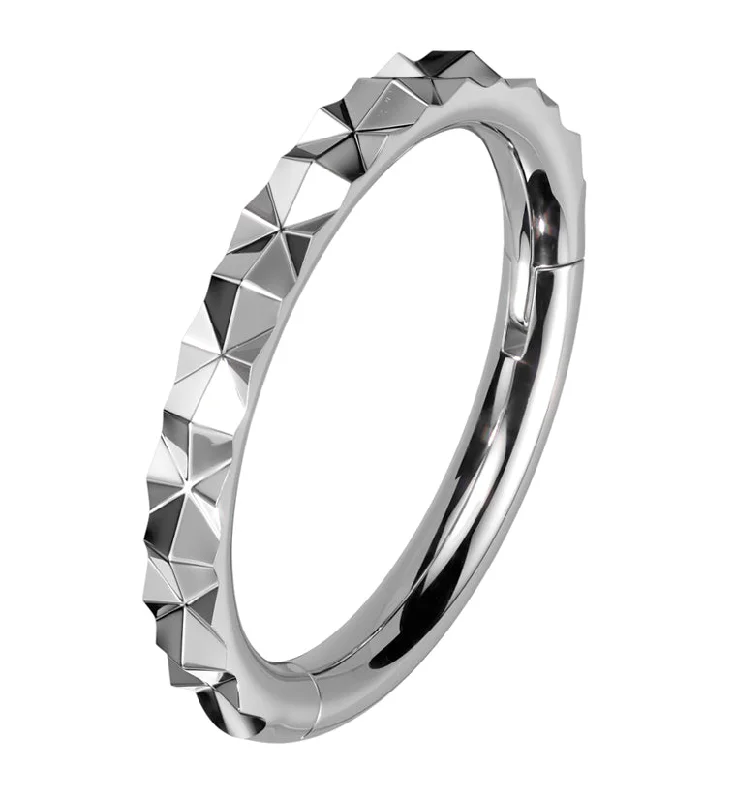 Women's silver rings-Faceted Side Stainless Steel Hinged Segment Ring