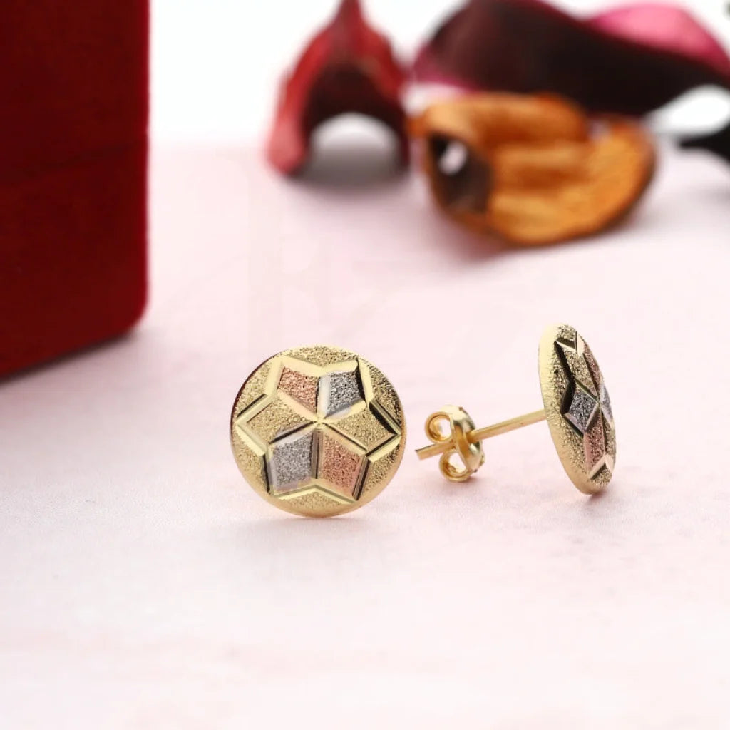 Women's charm earrings-Tri Tone Gold Round Shaped Stud Earrings 18KT - FKJERN18K3095