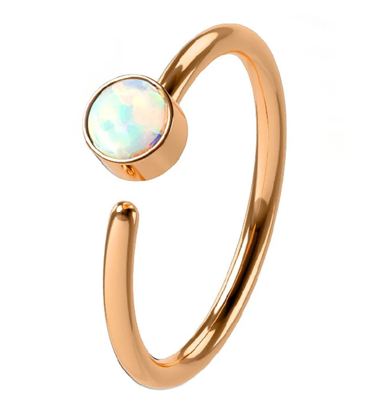 Women's friendship rings-20G Rose Gold PVD Opalite Top Hoop Ring