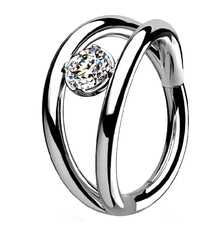 Women's fingerprint rings-Arena CZ Hinged Segment Hoop Ring